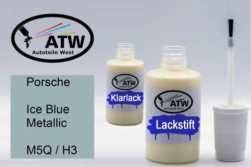 Porsche, Ice Blue Metallic, M5Q / H3: 20ml Lackstift + 20ml Klarlack - Set, von ATW Autoteile West.